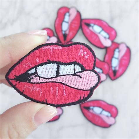 Lip Patch Iron On Embroidered Patch Applique Hot Pink Etsy Lip