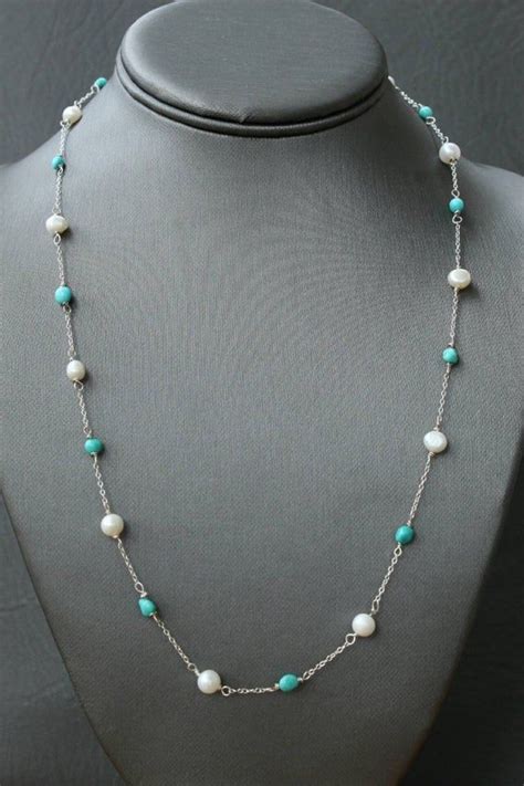 Sterling Silver Sleeping Beauty Turquoise And Pearl Station Etsy