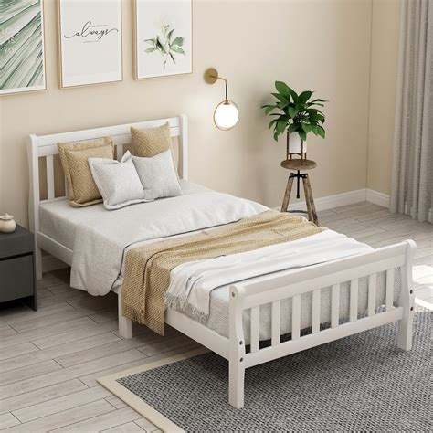 Twin Bed Frame White Twin Platform Bed Frame With Headboard And Footboard Modern Wood Twin Bed