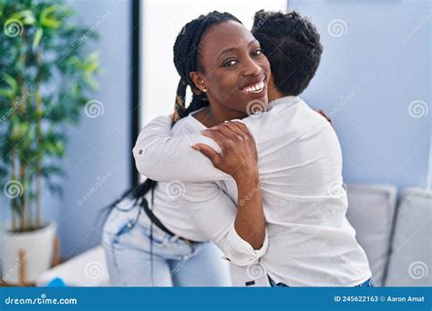 African American Mother And Son Hugging Each Other Standing At Home Stock Image Image Of Woman