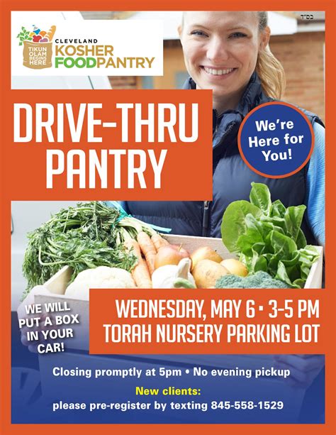 On tuesday, at the human services administration building parking lot, 3432. Kosher Food Pantry Drive-Thru Pantry, Wednesday, 3-5pm