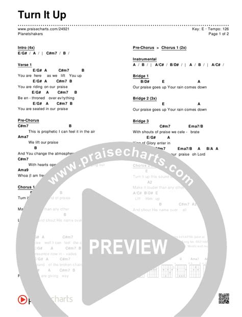 Turn It Up Chords Pdf Planetshakers Praisecharts