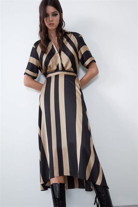 Striped Satin Dress In 2020 Striped Dress Satin Dresses Jumpsuit Dress