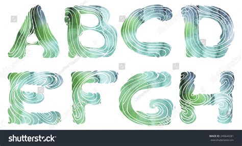 Wavy Alphabet Watercolor Fonts Letters A B C D E F G H Vector