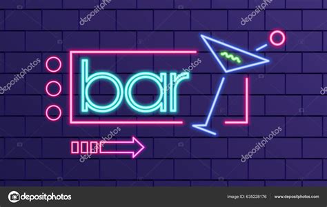 Bar Neon Sign Neon Arrow Brick Wall Neon Art Glowing Stock Vector Image By ©artebris 635228176