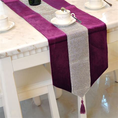 Luxury Velvet Purple Diamond Beaded Table Runner With Tapestry Camino