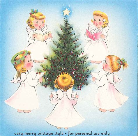 Very Merry Vintage Syle Cute Angel Vintage Christmas Card