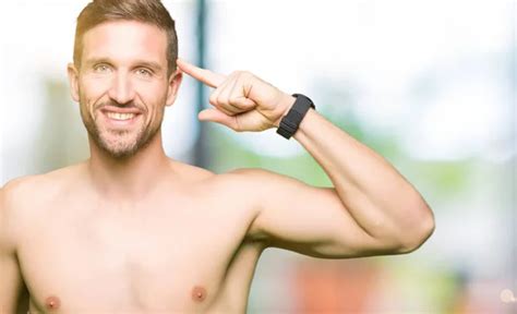 Handsome Shirtless Man Showing Nude Chest Gesturing Hands Showing Big Stock Photo By