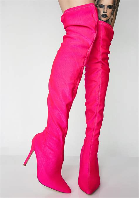 Stretchy Fuchsia Thigh High Boots Dolls Kill