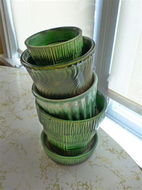 Timeless Elegance Vintage Green Planters By Mccoy Pottery