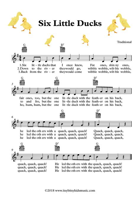 Six Little Ducks That I Once Knew Sheet Music With Chords And Lyrics