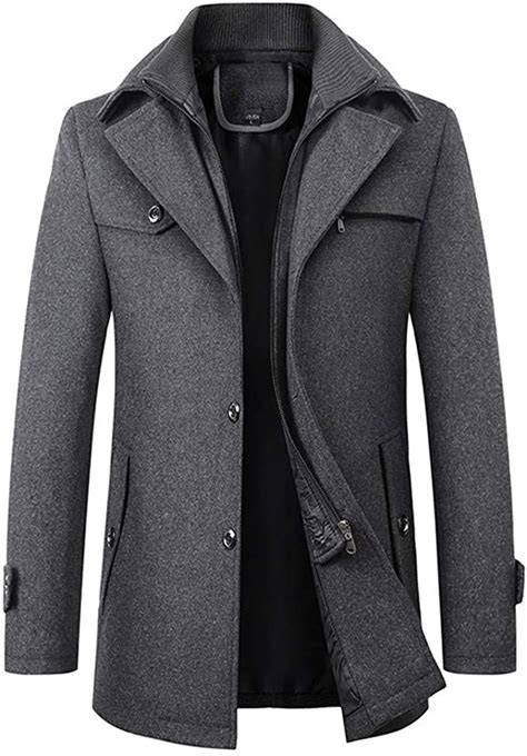 Comfortable Thick Blends Woolen Pea Top Coat Men Winter Wool Warm Coat