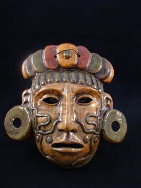 Clay Mask Of A Maya Warrior With Tattoos And Ear Spools Arte