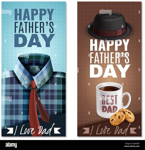Happy Fathers Day Celebration 2 Realistic Vertical Banners With Best Dad Coffee Mug Cookies Hat