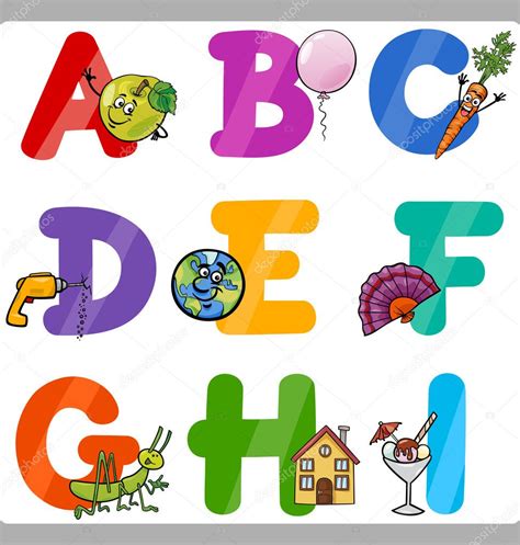 Educación Cartas Del Alfabeto De Dibujos Animados Para Niños Vector