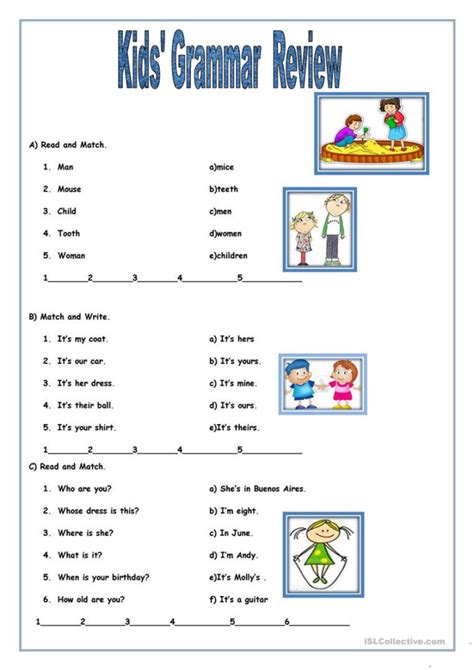 Kids Grammar Review English Esl Worksheets — Db