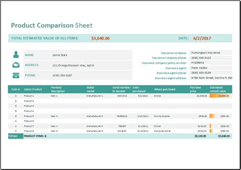 Product Comparison Sheet Template For Ms Excel Word And Excel Templates