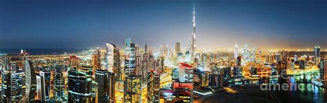 Fantastic Nighttime Skyline Of A Big Modern City Downtown Dubai