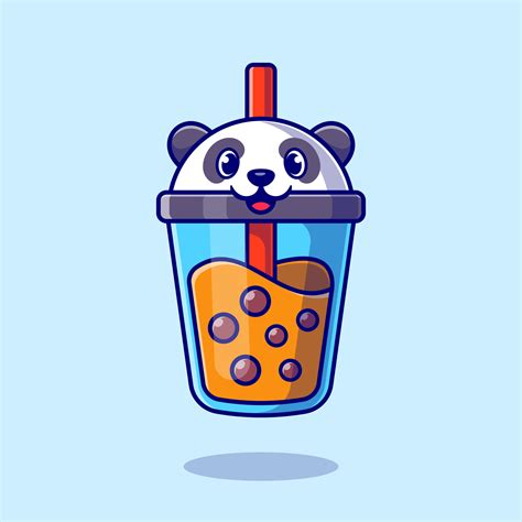 Cute Panda Boba Milk Tea Cartoon Vector Icon Illustration Animal Drink