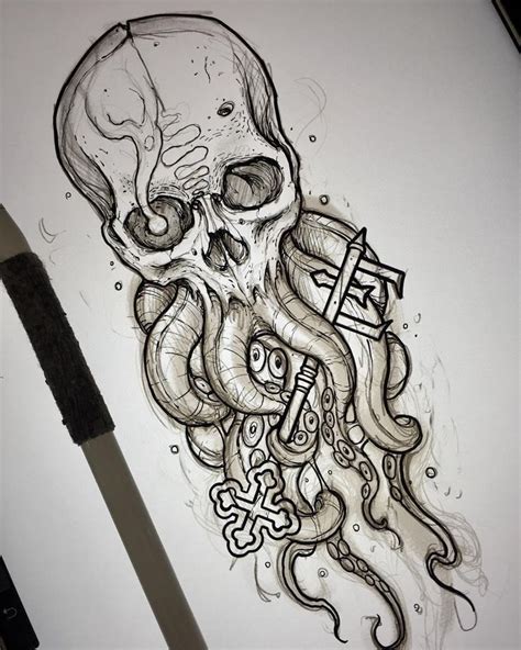 Skull Tattoo Octopus Tattoo Tattoo Sketches Pirate Tattoo Tattoo