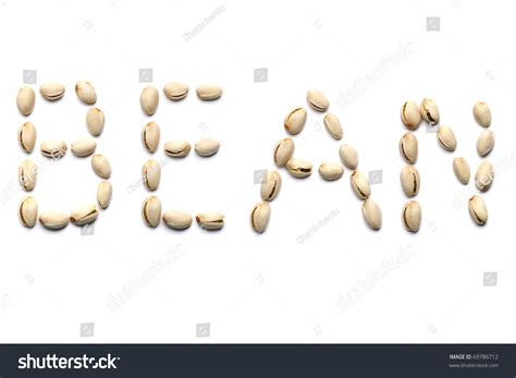 Line Of Bean Word By Nuts Frieden O Hitachi On White Background Stock