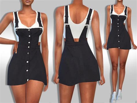 The Sims Resource Black Button Denim Dress With Top By
