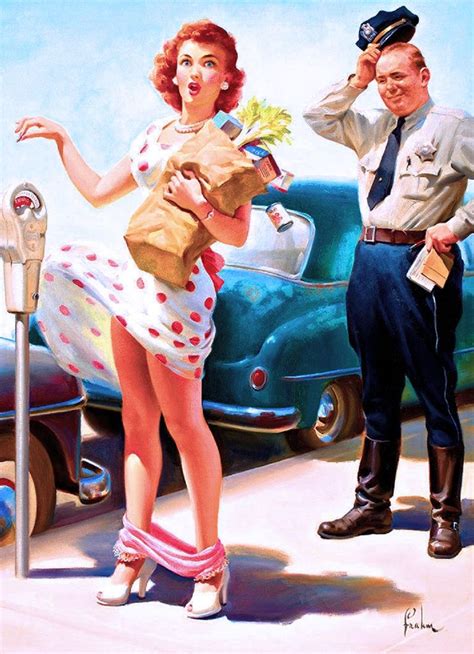 1940s Pin Up Girl Feeding The Parking Meter Picture Poster