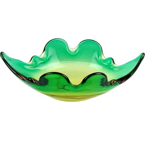 Green Murano Glass Decorative Bowl With Balls On Stand For Sale At 1stdibs