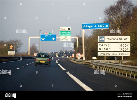 Approaching Peage Toll French Motorway A26 Nord Pas De Calais Stock