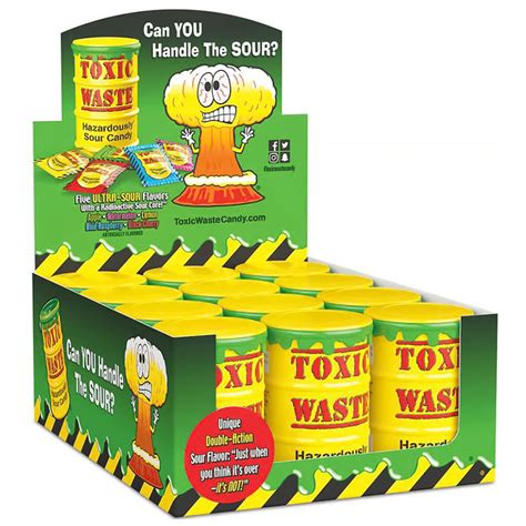 Toxic Waste Yellow Hazardously Sour Candy Drum 42g Case Of 12