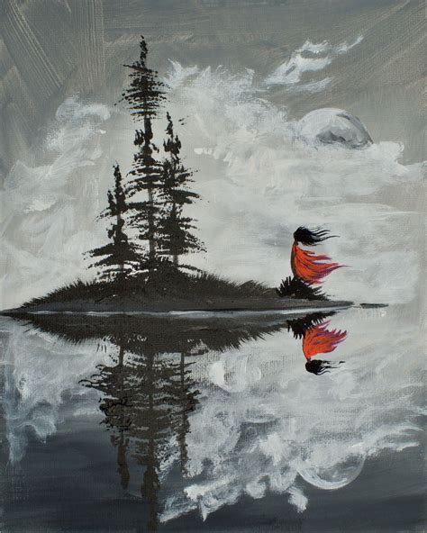 Learn To Paint Acrylic On Canvas An Island Reflection In Black And