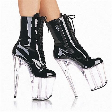 Customize Extreme Heel Women Pu Patent Leather 18cm High Heels Ankle Boots Platform Around 8cm