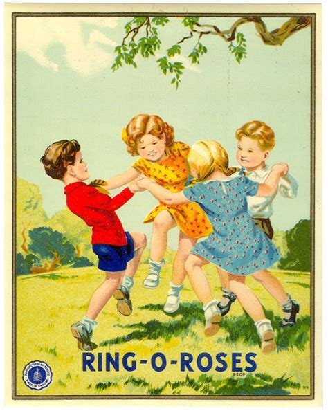 1920s Ring Around The Rosie O Roses Textile Fabric Label Children