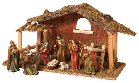 Decorative 1525 Nativity Scene With Stable Set Of 9 Multi Holy