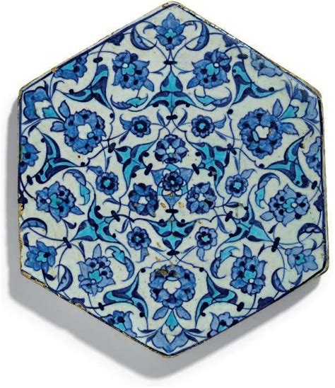 A Blue And White Hexagonal Iznik Tile Ottoman Turkey Circa