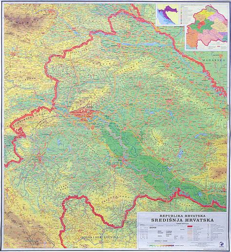 Geografska Karta Središnja Hrvatska 142×158 Cm Gd Dizajn