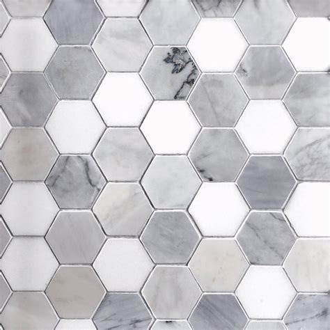 Egret Gray In Hexagon Polished Marble Mosaic In Mosaic Bathroom Tile Polished Marble
