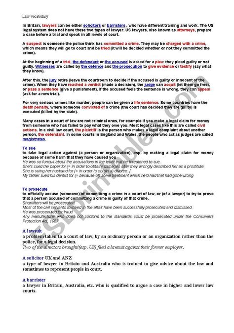 Law Vocabulary Esl Worksheet By Marcyand
