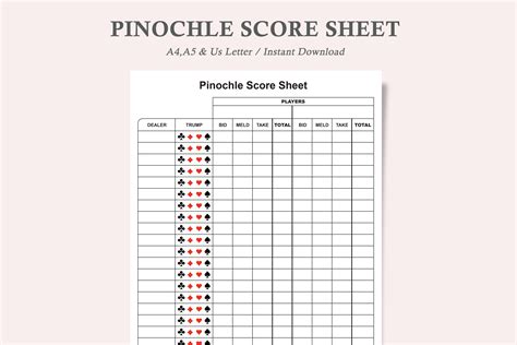 Pinochle Game Score Sheetpinochle Score Graphic By Watercolortheme