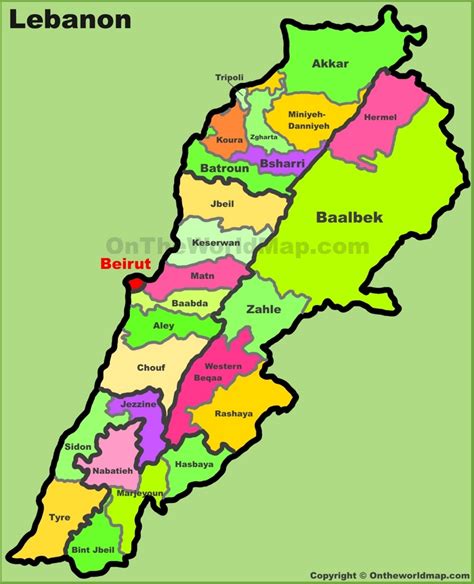 Administrative Map Of Lebanon