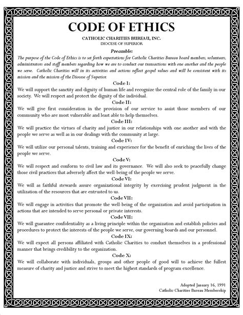 Code Of Ethics And Mission Statement Catholic Charities Bureau Inc