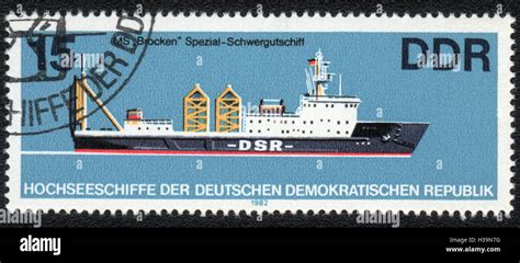 A Postage Stamp Printed In Ddr Shows Ship Special Heavy Lift Brocken