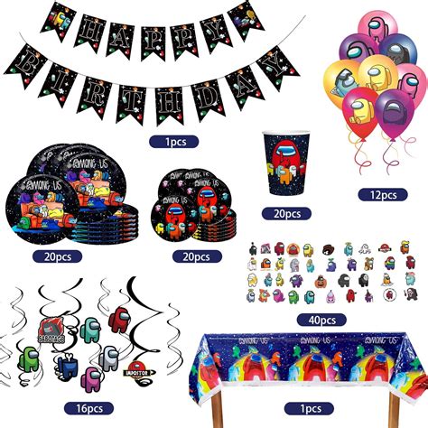 144pcs Among Us Birthday Party Among Us Party Decorations Supplies For