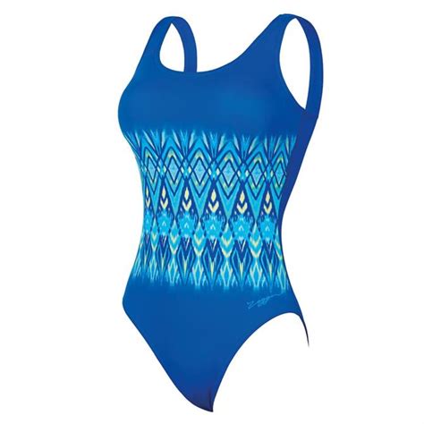 Zoggs Womens Aqua Reef Scoopback Swimsuit Noble Blue Jarrold Norwich