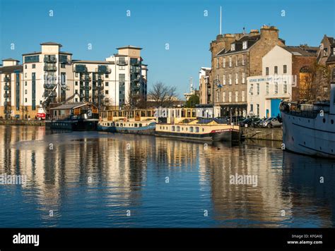 Sunny Water Reflections Of Barges And Buildings The Shore Leith