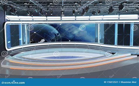 Virtual Tv Studio News Set 35 3d Rendering Stock Illustration