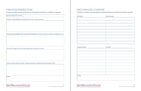 Business And Marketing Worksheets Get Organized Wizard