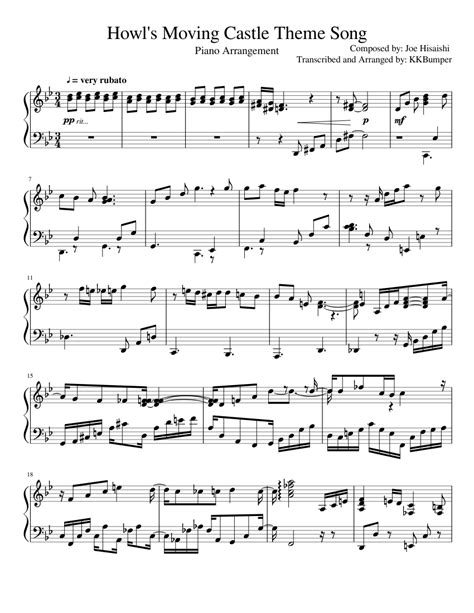 Howls Moving Castle Theme Song Sheet Music Composed By Composed By