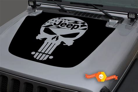 Jeep 2018 2021 Gladiator Jt Wrangler Jl Jlu Hood Punisher Usa Flag