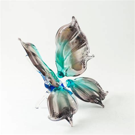Glass Butterfly Figurine Blue And Black Hand Blown R Ssian Art Glass